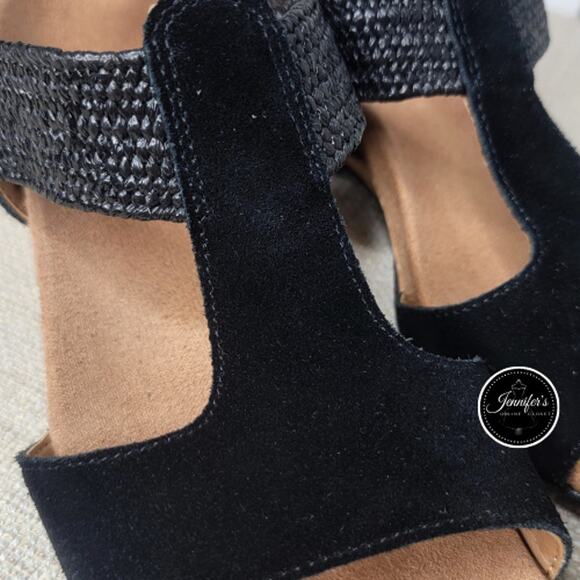 Vionic Women's Black Suede Wedge Sandals Size 7 - Picture 7 of 16